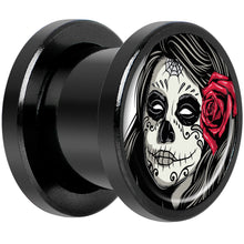 Load image into Gallery viewer, Katrina Sugar Skull Rose Flower Black Anodized Screw Fit Plug Set 00G