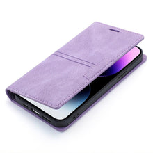 Load image into Gallery viewer, Iphone Wallet Skin Friendly Magnetic Flip With Card Slot Leather Case For iPhone 14 Pro Max 13 12 11 Modern Purple Genuine Leather Detachable Magnetic Flip Cover with Card Holders