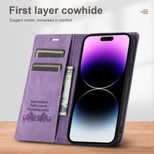 Load image into Gallery viewer, Iphone Wallet Skin Friendly Magnetic Flip With Card Slot Leather Case For iPhone 14 Pro Max 13 12 11 Modern Purple Genuine Leather Detachable Magnetic Flip Cover with Card Holders