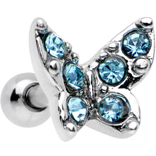 Load image into Gallery viewer, 16G Blue Gem Silver Tone Butterfly Tragus Cartilage Earring