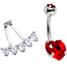 Load image into Gallery viewer, Clear Red CZ Gem Sweet Heart Sweep Dangle Belly Ring