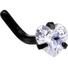 Load image into Gallery viewer, 18G 1/4 Clear Heart 3mm CZ Gem Black IP L-Shape Nose Ring
