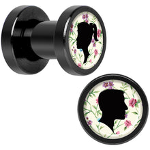Load image into Gallery viewer, Man Woman Floral Silhouette Black Anodized Screw Fit Plug Set 4G