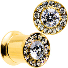 Load image into Gallery viewer, 0G Clear CZ Gem Gold PVD Goddess of Glam Screw Fit Plug Set