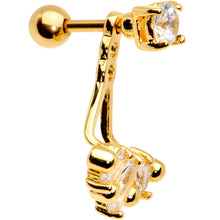 Load image into Gallery viewer, Clear CZ Gem Gold PVD Fashion Fan Dangle Cartilage Tragus Piercing