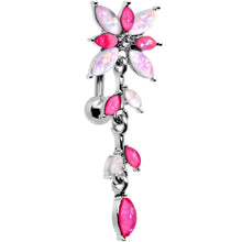 Load image into Gallery viewer, White Pink Gem Frosted Flower Trail Top Mount Dangle Belly Ring