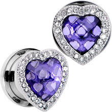 Load image into Gallery viewer, Clear Purple Gem Hug Your Heart Screw Fit Plug Set 6mm to 22mm