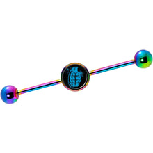 Load image into Gallery viewer, 14G Blue Grenade Rainbow Industrial Barbell 37mm