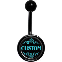 Load image into Gallery viewer, Custom Teal Personalized Name Black Belly Ring