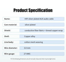 Load image into Gallery viewer, Jack Audio Cable Jack Male To Male Audio Aux Cable For Car Headphone Hi-Fi Stereo Jack Shielded AUX Cord Compatible With Phones Tablets Speaker Wire Line Aux Cord Speaker 3.5mm