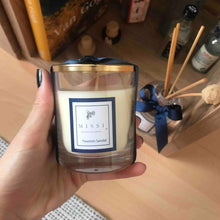 Load image into Gallery viewer, Jasmine Sandal Scented Glass Candle With Golden Metal Cover Long-Burning Fragrant Candles in Glass Container With Metal Lid Hand-Poured Natural Soy Blend No Additives No Dye