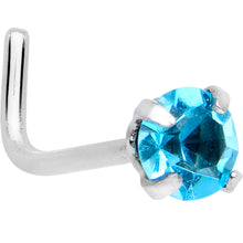 Load image into Gallery viewer, 20G 1/4 Aqua 3mm CZ Gem Steel L-Shape Nose Ring