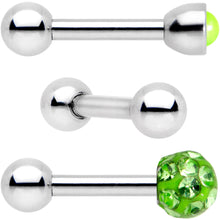 Load image into Gallery viewer, 16G 1/4 Lime Faux Opal Inlay Cartilage Tragus Earring 3 Pack Set