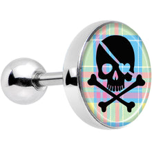 Load image into Gallery viewer, 16G 1/4 Pink Green Plaid Heart Skull Tragus Cartilage Earring