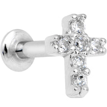 Load image into Gallery viewer, 1/4 Clear CZ Internally Threaded Cross Labret Monroe