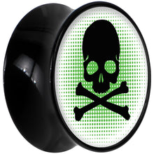 Load image into Gallery viewer, Black Acrylic Green Black Skull Saddle Plug Set 9/16