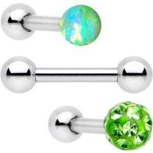 Load image into Gallery viewer, 16G 1/4 Lime Faux Opal Ball Cartilage Tragus Earring 3 Pack Set