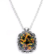 Load image into Gallery viewer, Handcrafted Black Faux Opal Splash Silver Plated Chain Necklace