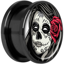 Load image into Gallery viewer, Katrina Sugar Skull with Rose Flower Black Anodized Screw Fit Plug Set 18mm