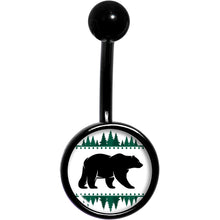 Load image into Gallery viewer, Winter Polar Bear in Woods Black Belly Ring