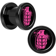 Load image into Gallery viewer, Pink Grenade Black Anodized Screw Fit Plug Set 0G