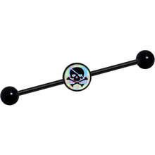Load image into Gallery viewer, 14G Pink Green Plaid Heart Skull Black Industrial Barbell 37mm