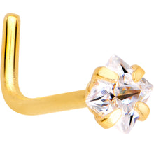 Load image into Gallery viewer, 20G 1/4 Clear Square 2.5mm CZ Gem Gold IP L-Shape Nose Ring