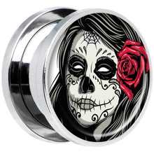 Load image into Gallery viewer, Katrina Sugar Skull with Rose Flower Steel Screw Fit Plug Set 5/8