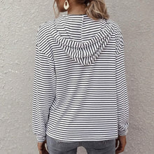 Load image into Gallery viewer, Kangaroo Pocket Striped Drawstring Hoodie