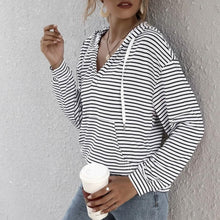 Load image into Gallery viewer, Kangaroo Pocket Striped Drawstring Hoodie