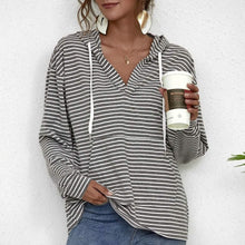 Load image into Gallery viewer, Kangaroo Pocket Striped Drawstring Hoodie