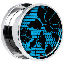 Load image into Gallery viewer, Blue Floral Lace Steel Screw Fit Plug Set 5/8