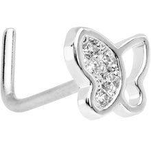 Load image into Gallery viewer, 20G 1/4 Clear CZ Gem Butterfly L Shaped Nose Ring