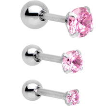Load image into Gallery viewer, 18G 1/4 Pink CZ Gem Tragus Cartilage Earring 3 Pack Set