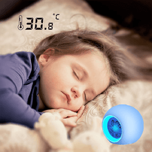 Load image into Gallery viewer, Kids Digital Alarm Clock 7 Color Night Light Snooze Temperature Detect Children Sleep Bedside Color Night Light Snooze Temperature Detect for Toddler Children Boys and Girls Students to Wake up at Bedroom Bedside Cute Wake Up Timer Alarm Clock
