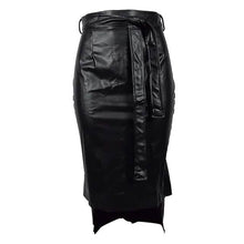 Load image into Gallery viewer, Knotted PU Leather Slit Skirt
