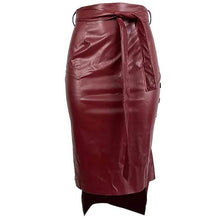 Load image into Gallery viewer, Knotted PU Leather Slit Skirt