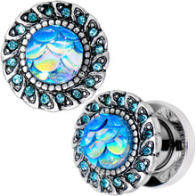Load image into Gallery viewer, Aqua Gem Iridescent Blue Mermaid Scale Screw Fit Plug Set 6mm to 22mm