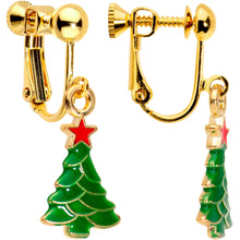 Load image into Gallery viewer, Gold Plated Christmas Tree Star Clip On Earrings