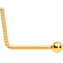 Load image into Gallery viewer, 2mm Ball End Gold IP So Twisted L Shaped Nose Ring
