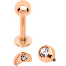Load image into Gallery viewer, Clear CZ Rose Gold PVD Moon Internally Threaded Labret Set of 3 Ends