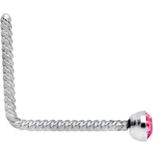 Load image into Gallery viewer, Pink 2mm Gem Inlay So Twisted L Shaped Nose Ring