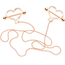 Load image into Gallery viewer, Rose Gold Tone Anodized Heart to Heart Dangle Nipple Chain