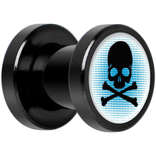 Load image into Gallery viewer, Blue Black Skull Black Anodized Screw Fit Plug Set 2G