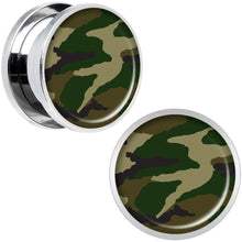 Load image into Gallery viewer, Woodland Camo Print Steel Screw Fit Plug Set 5/8