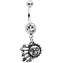 Load image into Gallery viewer, Clear Gem Mrs Sun and Mr Moon Dangle Belly Ring Set of 2