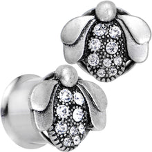 Load image into Gallery viewer, 9/16 Clear Gem Steel Allow Me Ladybug Double Flare Tunnel Plug Set