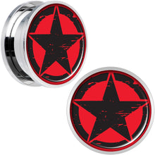 Load image into Gallery viewer, Black Red Distressed Star Steel Screw Fit Plug Set 20mm