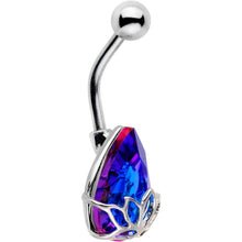 Load image into Gallery viewer, Blue Gem Teardrop Lotus Flower Belly Ring