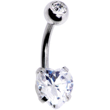 Load image into Gallery viewer, Clear CZ Gem Heart Kissed Rose Flower Dangle Belly Ring